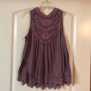 High Neck Purple Lace Tank Top